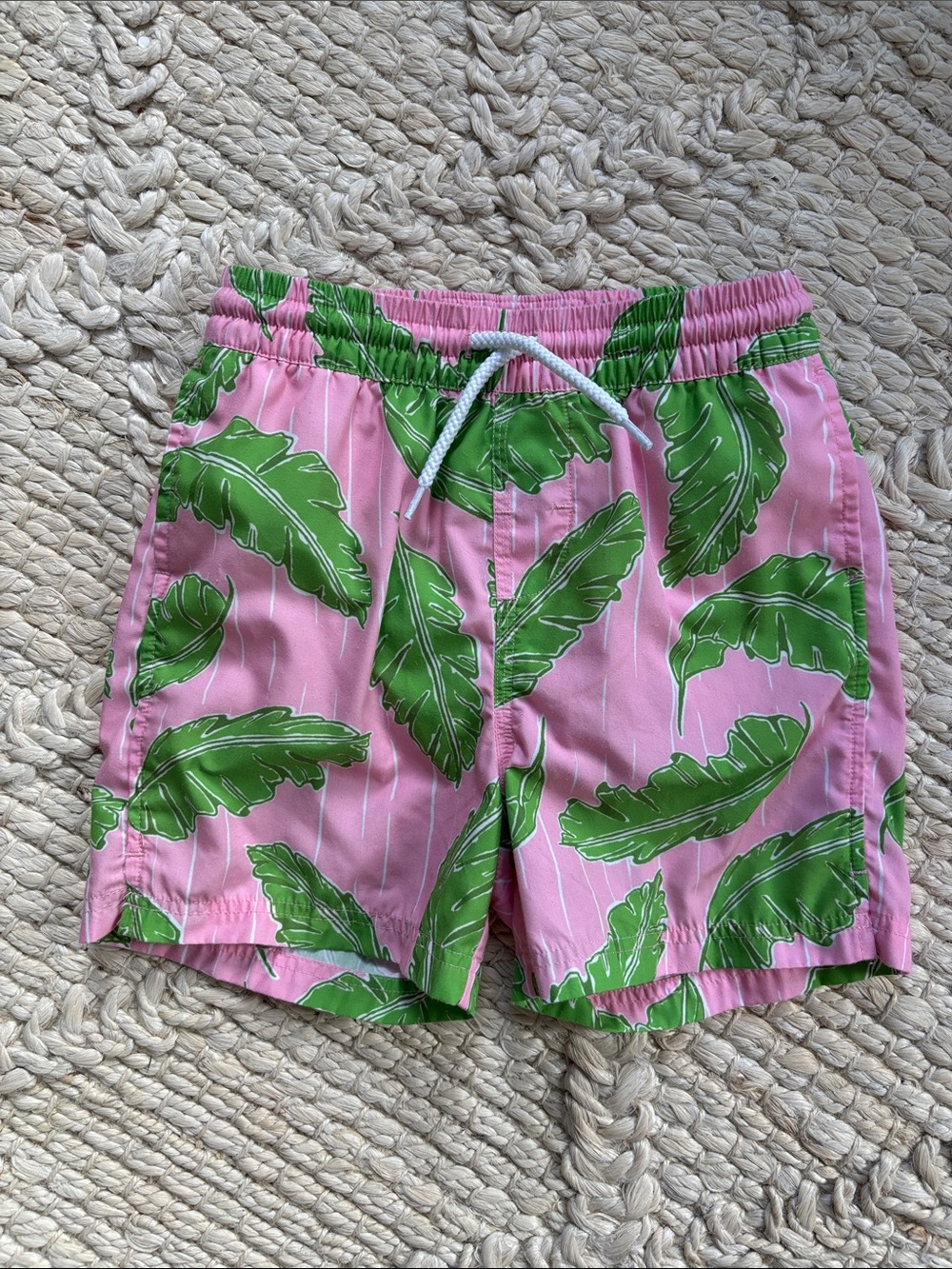 The Beaufort Bonnet Company TBBC Tortola Swim Trunks Pink and Green leaves